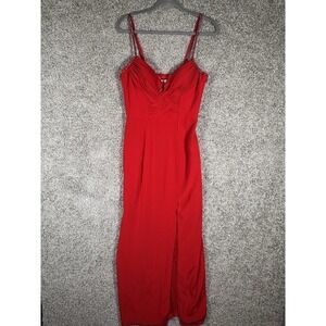 Cache‎ Red Formal Gown Dress Rhinestone Straps Slit Bustier Size 10